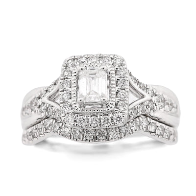 14K White Gold 0.96CT Natural DImaond Emerald Solitare Rectangular Women Wedding Ring Band - Elite Jewelers - Rings