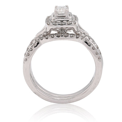 14K White Gold 0.96CT Natural DImaond Emerald Solitare Rectangular Women Wedding Ring Band - Elite Jewelers - Rings