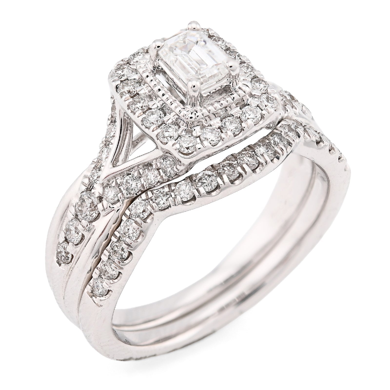 14K White Gold 0.96CT Natural DImaond Emerald Solitare Rectangular Women Wedding Ring Band - Elite Jewelers - Rings