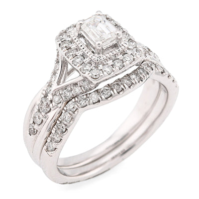 14K White Gold 0.96CT Natural DImaond Emerald Solitare Rectangular Women Wedding Ring Band - Elite Jewelers - Rings