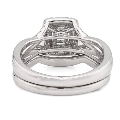 14K White Gold 0.96CT Natural DImaond Emerald Solitare Rectangular Women Wedding Ring Band - Elite Jewelers - Rings