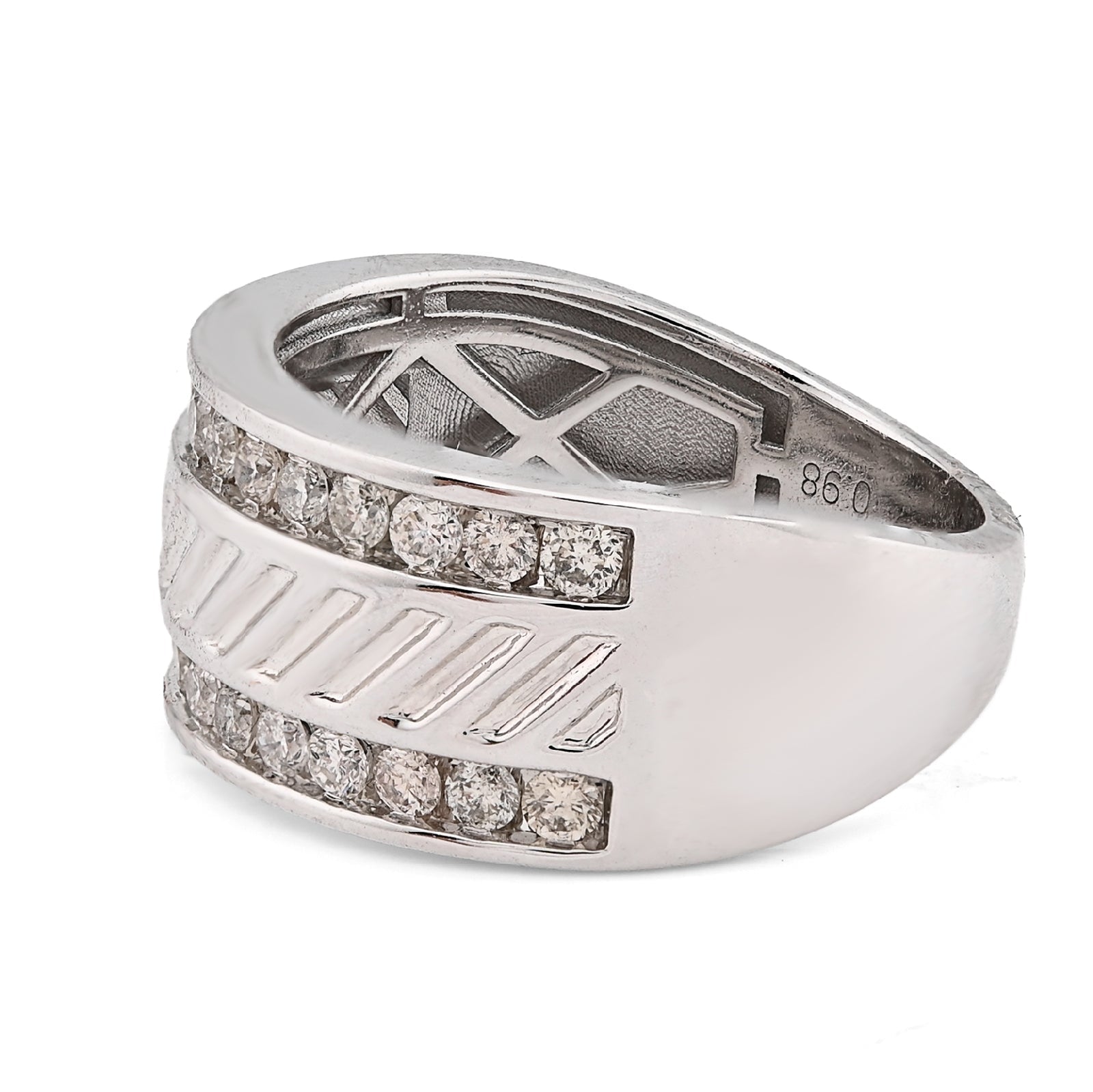 14K White Gold 0.98CT Natural Diamond Round Channel Setting Two Row Men Band Ring - Elite Jewelers - Rings