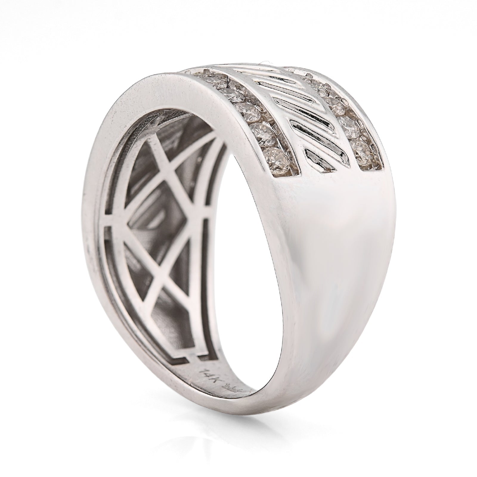 14K White Gold 0.98CT Natural Diamond Round Channel Setting Two Row Men Band Ring - Elite Jewelers - Rings
