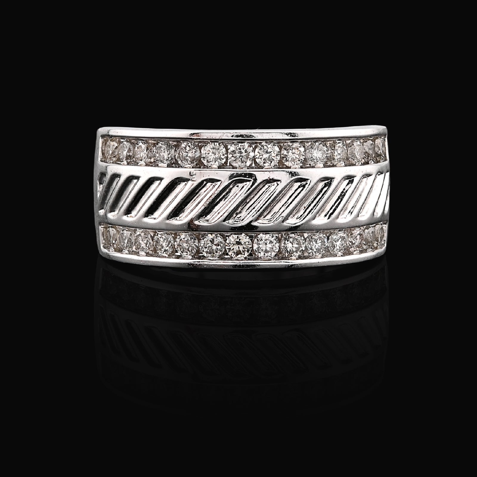 14K White Gold 0.98CT Natural Diamond Round Channel Setting Two Row Men Band Ring - Elite Jewelers - Rings