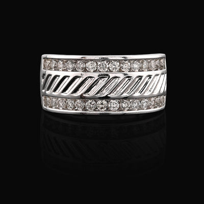 14K White Gold 0.98CT Natural Diamond Round Channel Setting Two Row Men Band Ring - Elite Jewelers - Rings