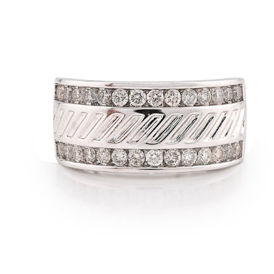 14K White Gold 0.98CT Natural Diamond Round Channel Setting Two Row Men Band Ring - Elite Jewelers - Rings