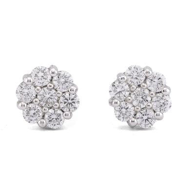 14K White Gold 0.99CT Flower 7 Stone Cluster Lab Diamond Men Women Earrings - Elite Jewelers-Earrings