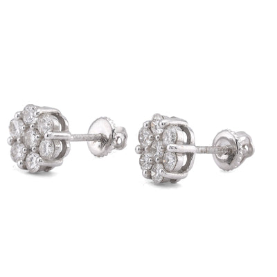 14K White Gold 0.99CT Flower 7 Stone Cluster Lab Diamond Men Women Earrings - Elite Jewelers-Earrings
