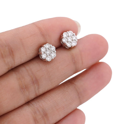 14K White Gold 0.99CT Flower 7 Stone Cluster Lab Diamond Men Women Earrings - Elite Jewelers-Earrings