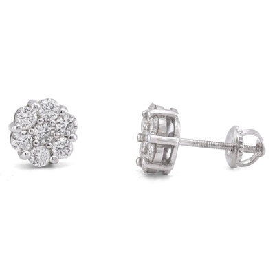 14K White Gold 0.99CT Flower 7 Stone Cluster Lab Diamond Men Women Earrings - Elite Jewelers-Earrings