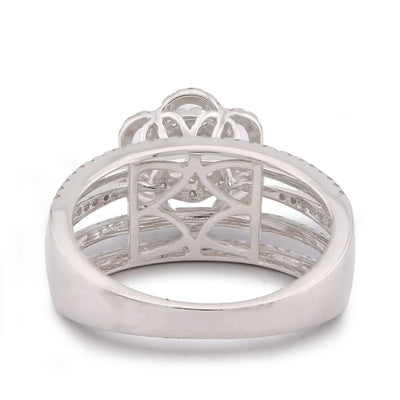 14K White Gold 0.99CT Flower Shape Multi Row Band Natural Diamond Women Ring - Elite Jewelers-Rings
