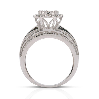 14K White Gold 0.99CT Flower Shape Multi Row Band Natural Diamond Women Ring - Elite Jewelers-Rings