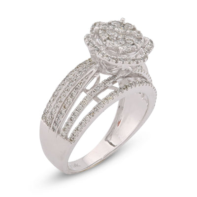 14K White Gold 0.99CT Flower Shape Multi Row Band Natural Diamond Women Ring - Elite Jewelers-Rings