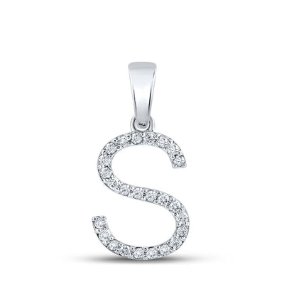 14k White Gold 1.05gms 0.18CTW Natural Diamond Initial "S" Letter Pendant Charm - Elite Jewelers - Charms & Pendants