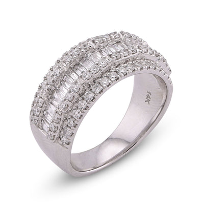 14K White Gold 1.09CT Baguette Centre Row 5 Row Lab Diamond Men Women Ring Band - Elite Jewelers - Rings