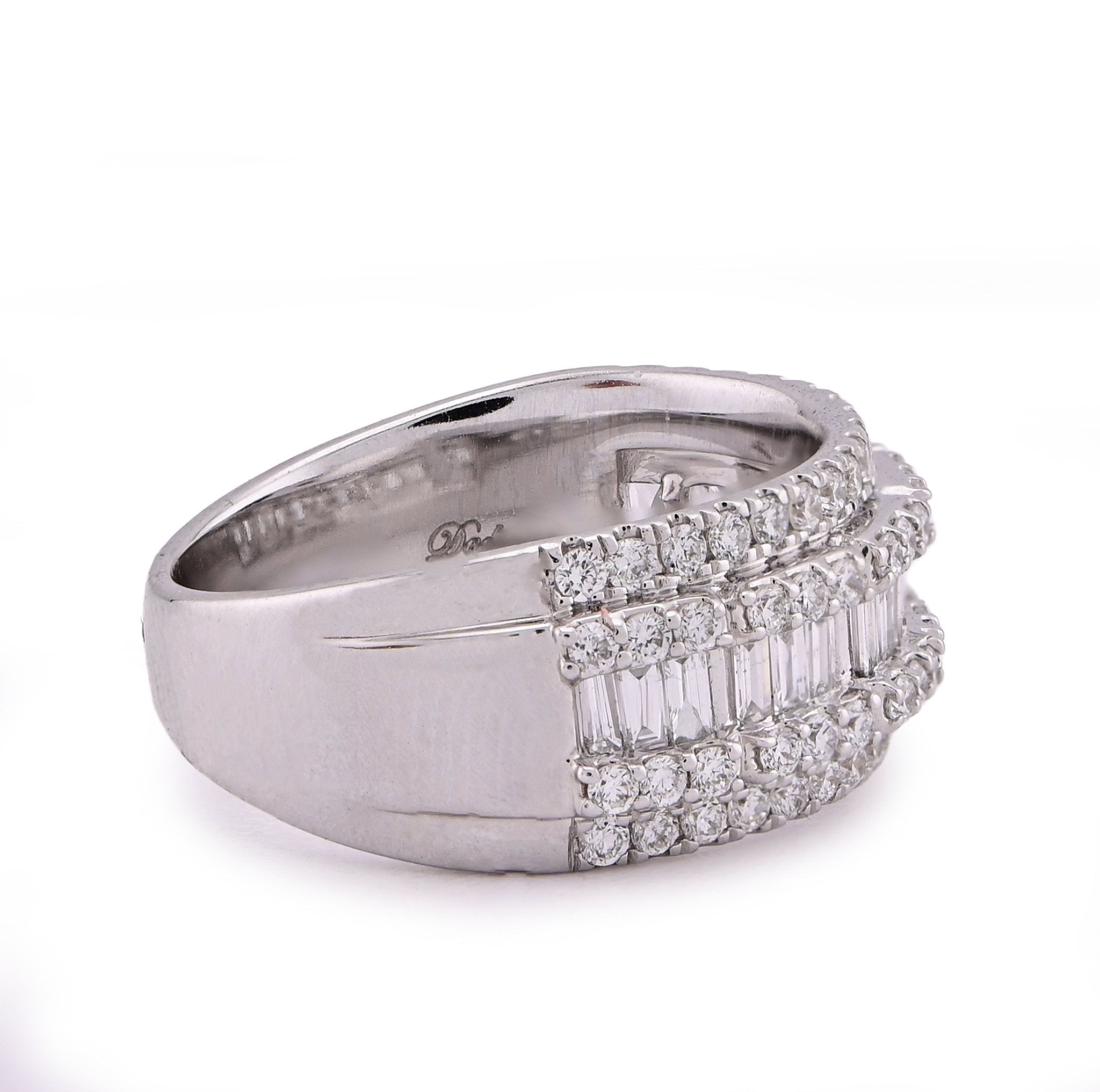 14K White Gold 1.09CT Baguette Centre Row 5 Row Lab Diamond Men Women Ring Band - Elite Jewelers - Rings