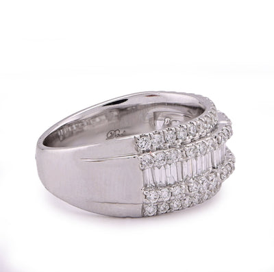 14K White Gold 1.09CT Baguette Centre Row 5 Row Lab Diamond Men Women Ring Band - Elite Jewelers - Rings