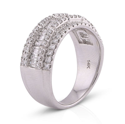 14K White Gold 1.09CT Baguette Centre Row 5 Row Lab Diamond Men Women Ring Band - Elite Jewelers - Rings