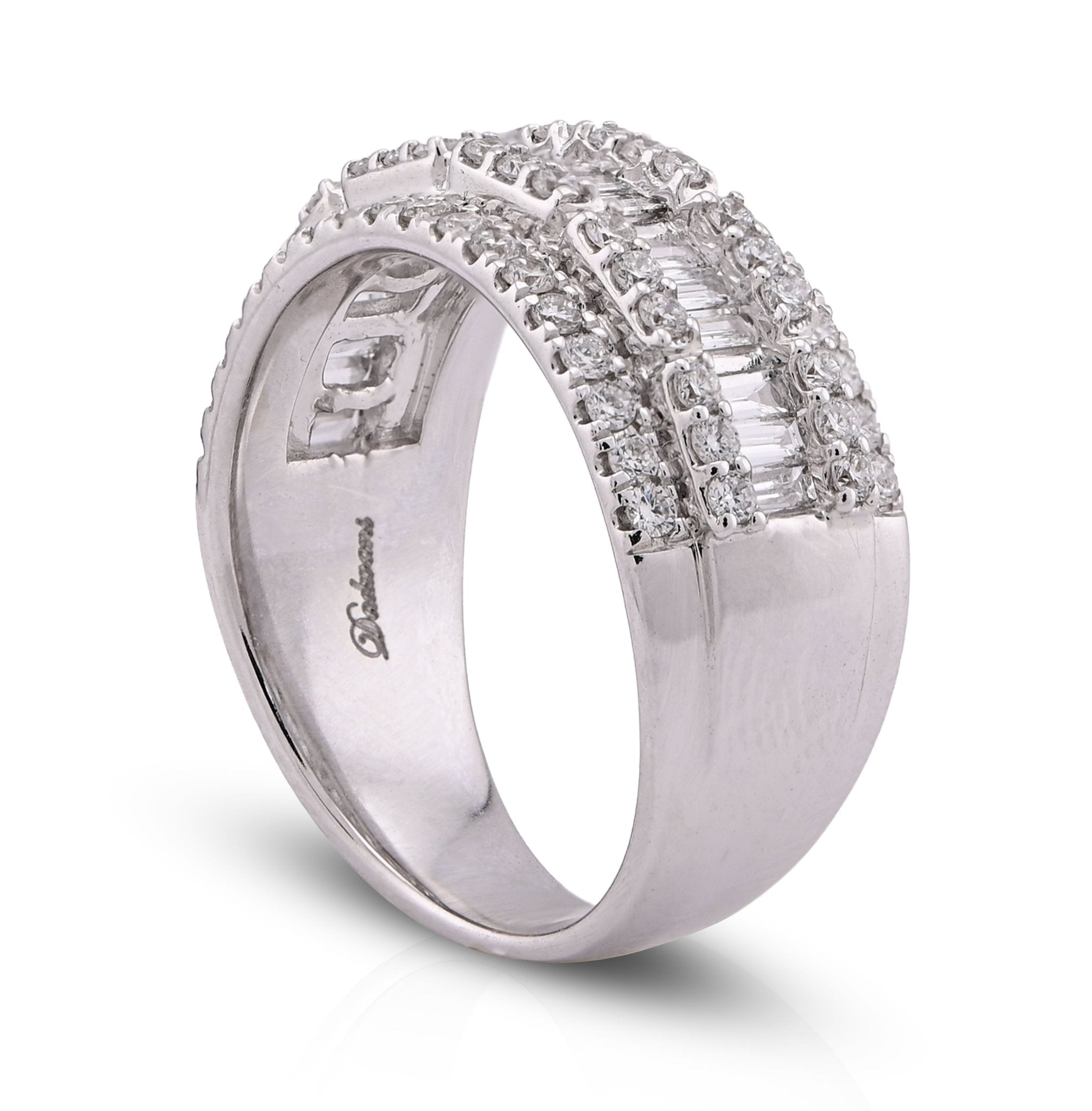 14K White Gold 1.09CT Baguette Centre Row 5 Row Lab Diamond Men Women Ring Band - Elite Jewelers - Rings