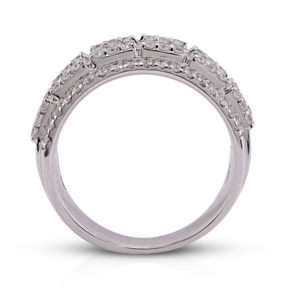 14K White Gold 1.09CT Baguette Centre Row 5 Row Lab Diamond Men Women Ring Band - Elite Jewelers - Rings