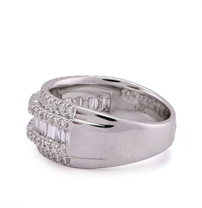 14K White Gold 1.09CT Baguette Centre Row 5 Row Lab Diamond Men Women Ring Band - Elite Jewelers - Rings