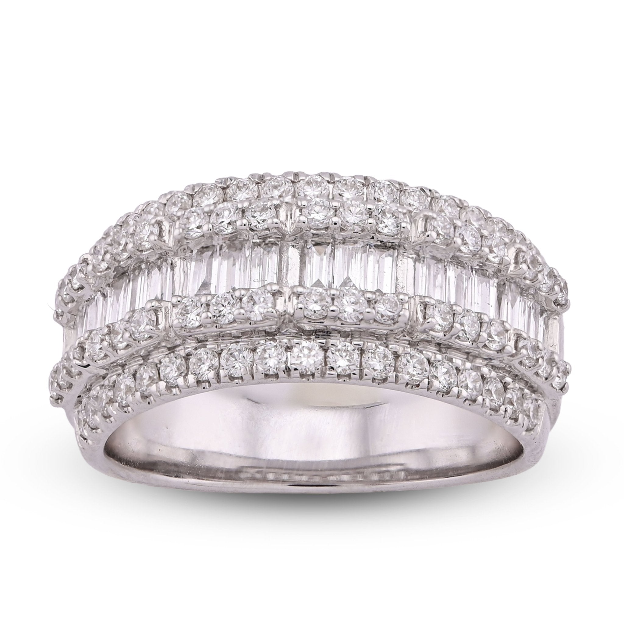 14K White Gold 1.09CT Baguette Centre Row 5 Row Lab Diamond Men Women Ring Band - Elite Jewelers - Rings