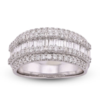 14K White Gold 1.09CT Baguette Centre Row 5 Row Lab Diamond Men Women Ring Band - Elite Jewelers - Rings
