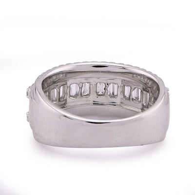 14K White Gold 1.09CT Baguette Centre Row 5 Row Lab Diamond Men Women Ring Band - Elite Jewelers - Rings