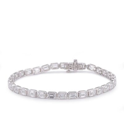 14K White Gold 10CT Emeralad Solitaire Horizontal Link Men Women Lab Diamond Tennis Bracelet 7" - Elite Jewelers-Bracelets