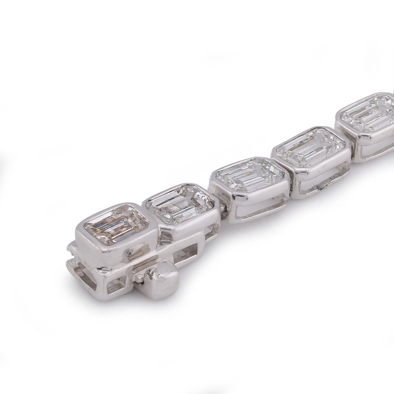 14K White Gold 10CT Emeralad Solitaire Horizontal Link Men Women Lab Diamond Tennis Bracelet 7" - Elite Jewelers-Bracelets