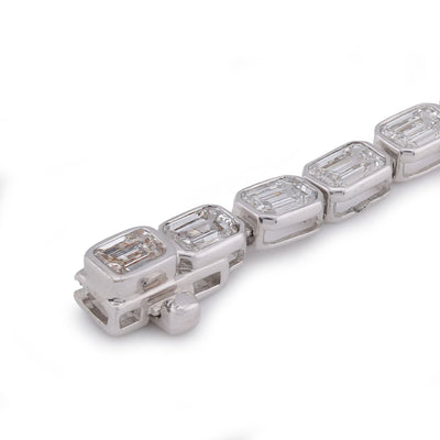 14K White Gold 10CT Emeralad Solitaire Horizontal Link Men Women Lab Diamond Tennis Bracelet 7" - Elite Jewelers-Bracelets