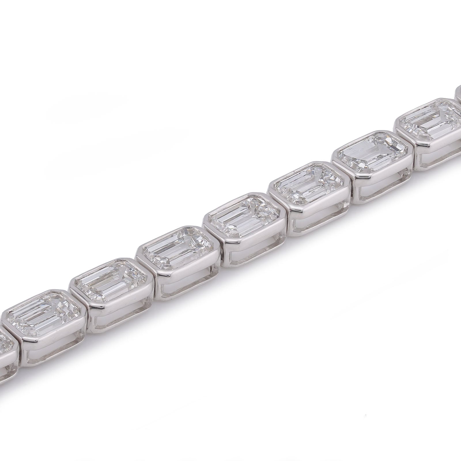 14K White Gold 10CT Emeralad Solitaire Horizontal Link Men Women Lab Diamond Tennis Bracelet 7" - Elite Jewelers-Bracelets