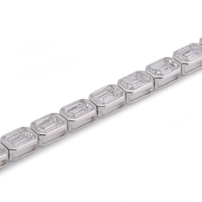 14K White Gold 10CT Emeralad Solitaire Horizontal Link Men Women Lab Diamond Tennis Bracelet 7" - Elite Jewelers-Bracelets