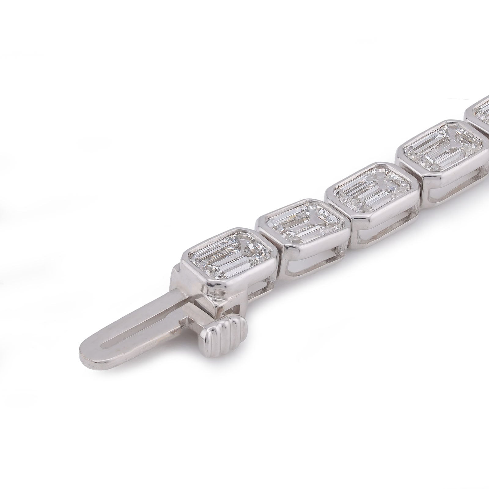 14K White Gold 10CT Emeralad Solitaire Horizontal Link Men Women Lab Diamond Tennis Bracelet 7" - Elite Jewelers-Bracelets