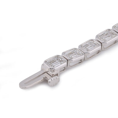 14K White Gold 10CT Emeralad Solitaire Horizontal Link Men Women Lab Diamond Tennis Bracelet 7" - Elite Jewelers-Bracelets