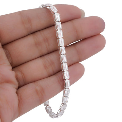 14K White Gold 10CT Emeralad Solitaire Horizontal Link Men Women Lab Diamond Tennis Bracelet 7" - Elite Jewelers-Bracelets