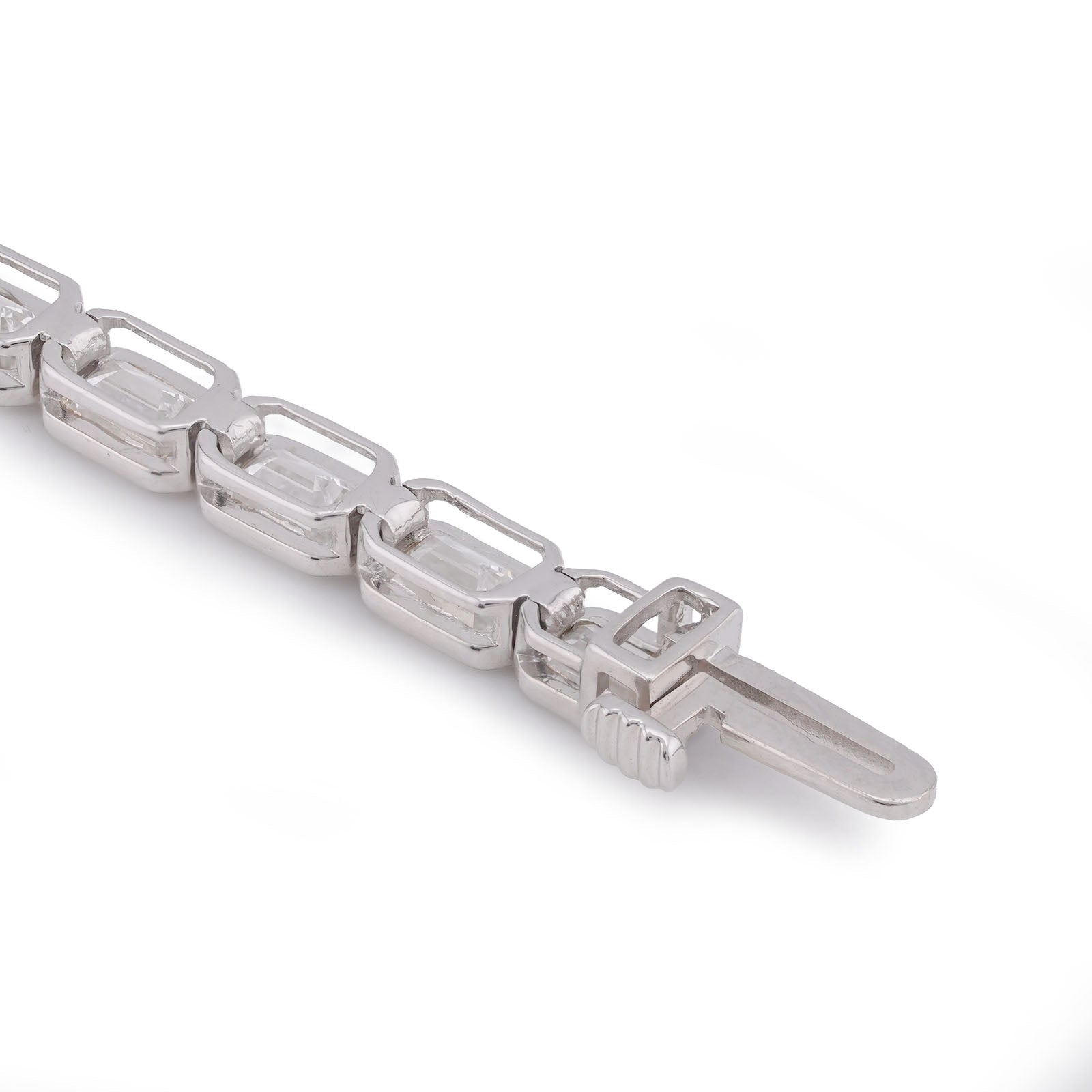 14K White Gold 10CT Emeralad Solitaire Horizontal Link Men Women Lab Diamond Tennis Bracelet 7" - Elite Jewelers-Bracelets