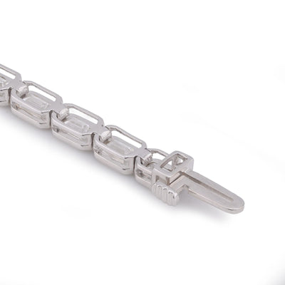 14K White Gold 10CT Emeralad Solitaire Horizontal Link Men Women Lab Diamond Tennis Bracelet 7" - Elite Jewelers-Bracelets