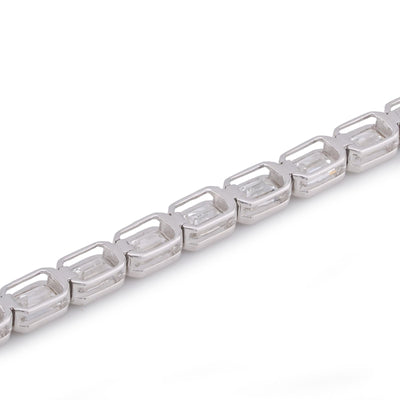 14K White Gold 10CT Emeralad Solitaire Horizontal Link Men Women Lab Diamond Tennis Bracelet 7" - Elite Jewelers-Bracelets
