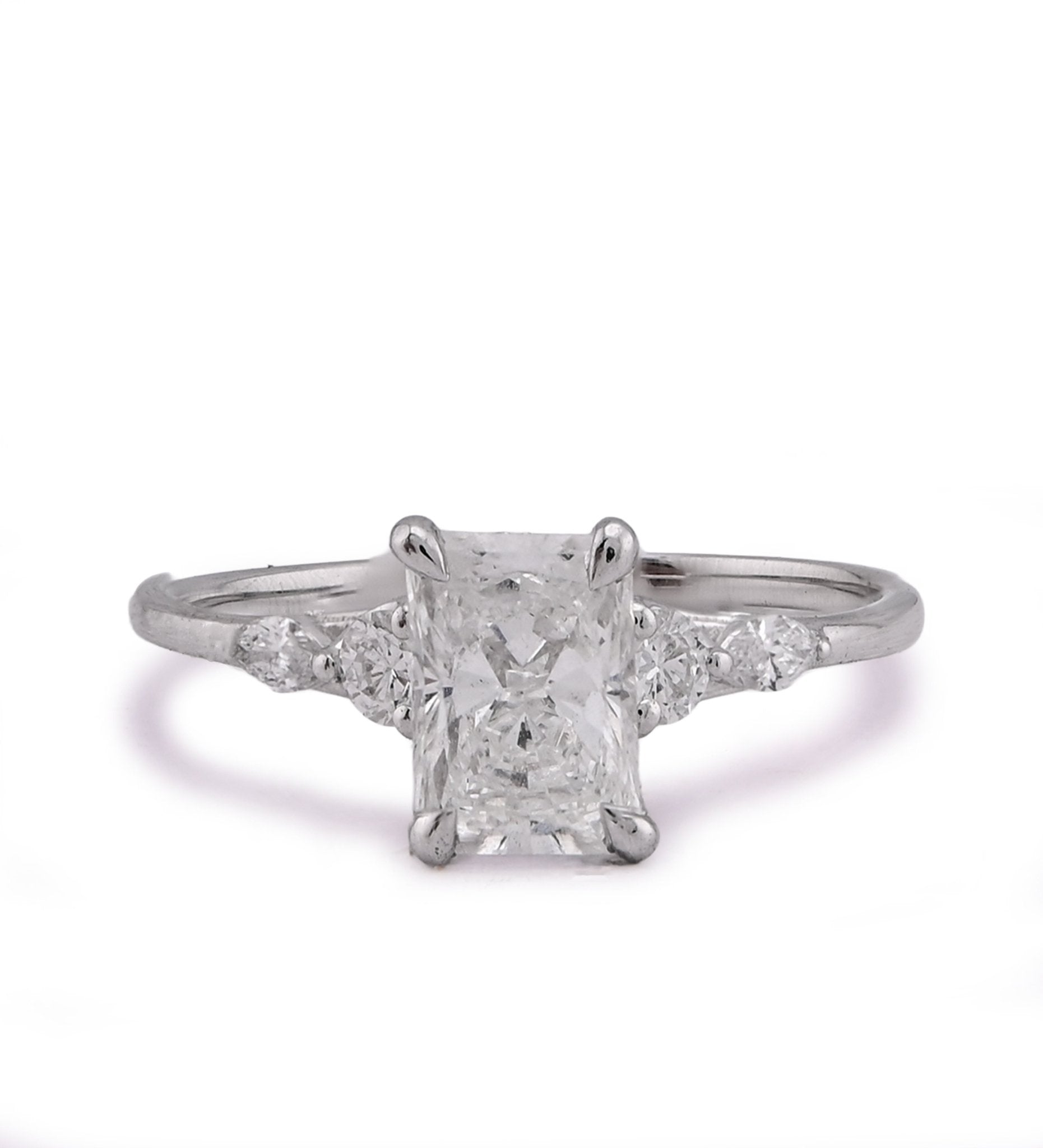 14K White Gold 1.30CT Radiant Centre Round/Marquise Lab Diamond Side Women Ring - Elite Jewelers - Rings
