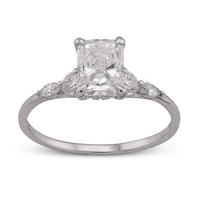 14K White Gold 1.30CT Radiant Centre Round/Marquise Lab Diamond Side Women Ring - Elite Jewelers - Rings