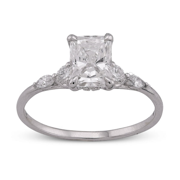 14K White Gold 1.30CT Radiant Centre Round/Marquise Lab Diamond Side Women Ring - Elite Jewelers - Rings