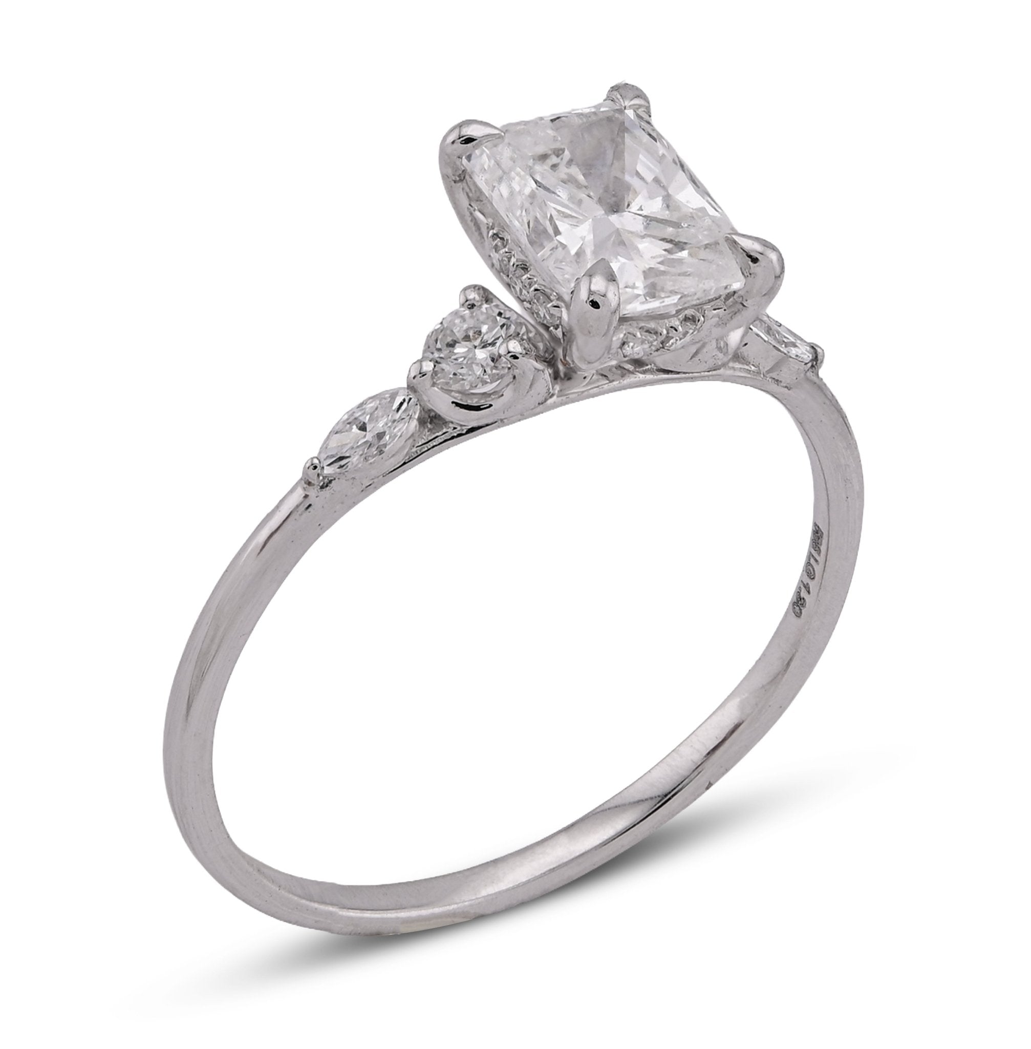 14K White Gold 1.30CT Radiant Centre Round/Marquise Lab Diamond Side Women Ring - Elite Jewelers - Rings