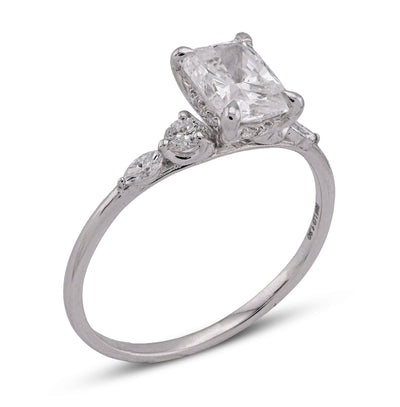14K White Gold 1.30CT Radiant Centre Round/Marquise Lab Diamond Side Women Ring - Elite Jewelers - Rings