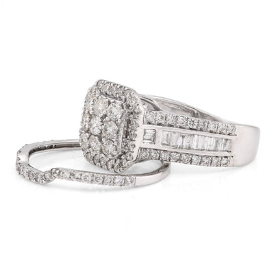 14K White Gold 1.31CT Natural Diamond Octagon Round/Baguette Women Wedding Ring Band - Elite Jewelers - Rings