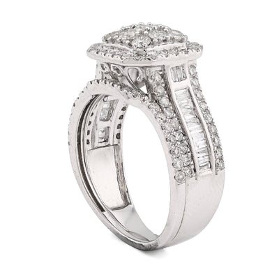 14K White Gold 1.31CT Natural Diamond Octagon Round/Baguette Women Wedding Ring Band - Elite Jewelers - Rings