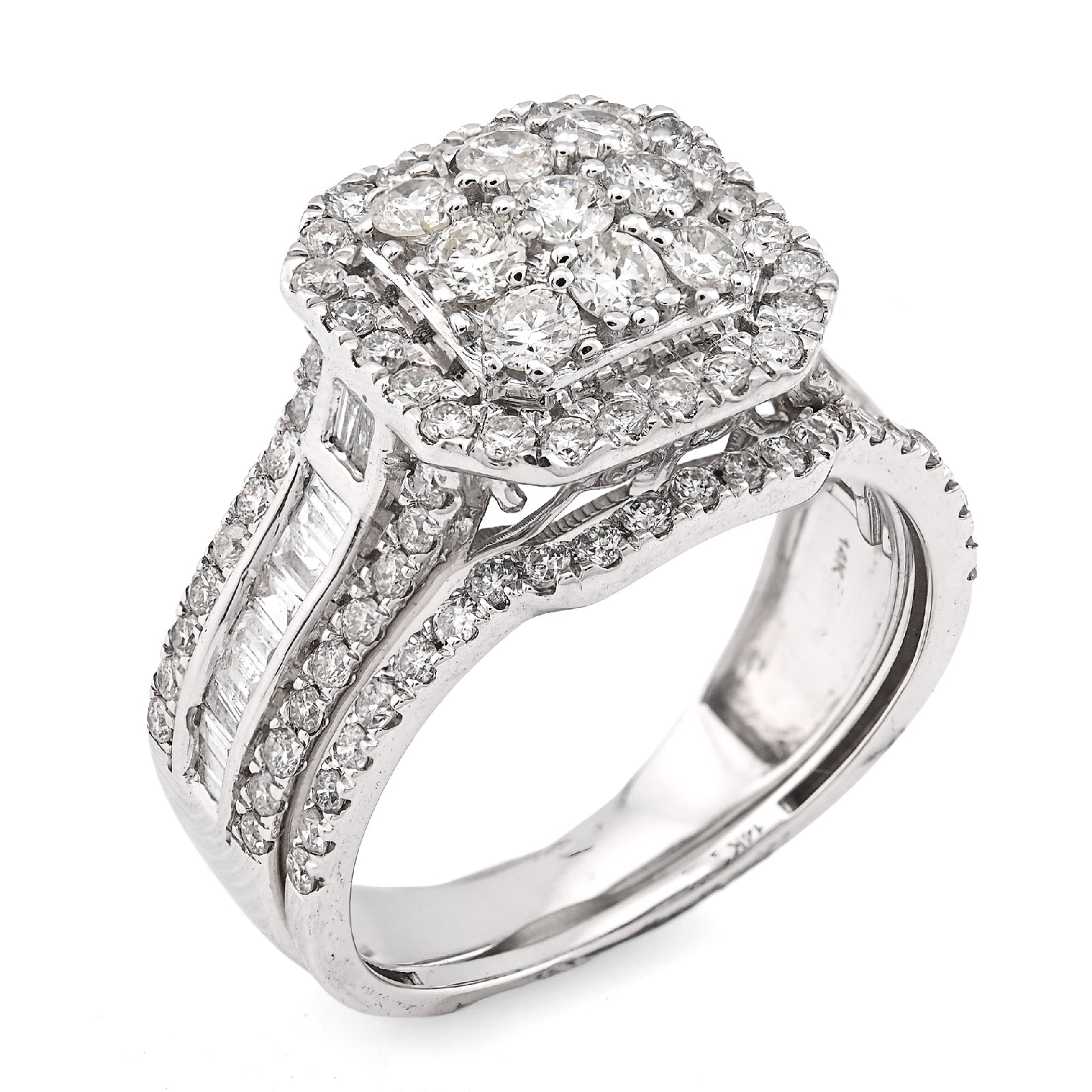 14K White Gold 1.31CT Natural Diamond Octagon Round/Baguette Women Wedding Ring Band - Elite Jewelers - Rings