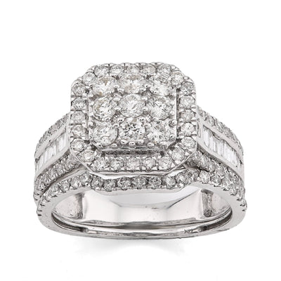 14K White Gold 1.31CT Natural Diamond Octagon Round/Baguette Women Wedding Ring Band - Elite Jewelers - Rings