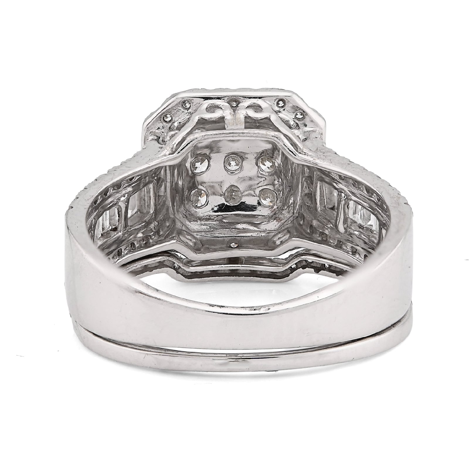 14K White Gold 1.31CT Natural Diamond Octagon Round/Baguette Women Wedding Ring Band - Elite Jewelers - Rings