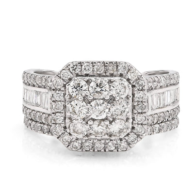 14K White Gold 1.31CT Natural Diamond Octagon Round/Baguette Women Wedding Ring Band - Elite Jewelers - Rings